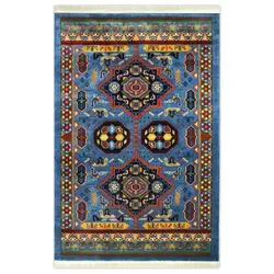 گبه ماشینی مینیاتور کاشان 400 شانه طرح باستان آبی کد 204