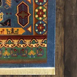 گبه ماشینی مینیاتور کاشان 400 شانه طرح باستان آبی کد 204
