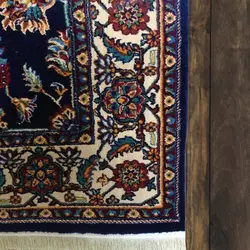 گبه ماشینی مینیاتور کاشان 400 شانه طرح افشان سرمه‌ای کد 203