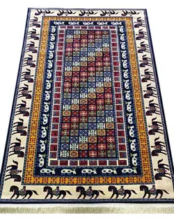 گبه ماشینی مینیاتور کاشان 400 شانه طرح پازیریک سرمه‌ای کد 200