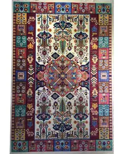 گبه ماشینی مینیاتور کاشان 400 شانه طرح قشقایی کرم کد 177