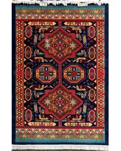 گبه ماشینی مینیاتور کاشان 400 شانه طرح باستان سرمه‌ای کد 170