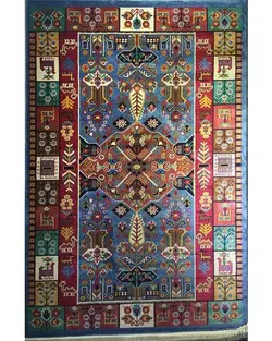 گبه ماشینی مینیاتور کاشان 400 شانه طرح قشقایی آبی کد 167