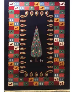 گبه ماشینی مینیاتور کاشان 400 شانه طرح ماهک سرمه‌ای کد 195