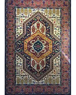 گبه ماشینی مینیاتور کاشان 400 شانه طرح دشت سرمه‌ای کد 162