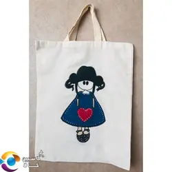 ساک دستی پارچه ای طرح دختر مو مشکی - خرید ساک خرید پارچه ای نقاشی دختر مو مشکی