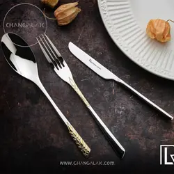 سرویس قاشق چنگال نیمه طلایی رزنتال طرح فلاور لیوز - چنگالک