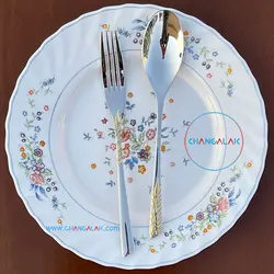سرویس قاشق چنگال نیمه طلایی رزنتال طرح فلاور لیوز - چنگالک