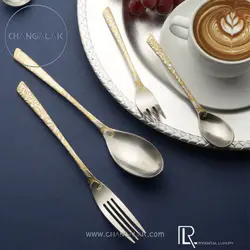 سرویس قاشق چنگال نیمه طلایی مات رزنتال طرح تریز روتز - چنگالک