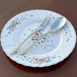 سرویس قاشق چنگال نیمه طلایی مات رزنتال طرح تریز روتز - چنگالک