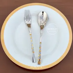 سرویس قاشق چنگال سنگ و ستاره نیکولاس نیمه طلایی طرح فرارا - چنگالک