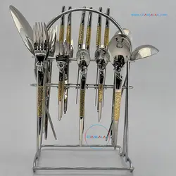 ست رومیزی قاشق چنگال پالرمو نیمه طلایی طرح تاپیتو - چنگالک