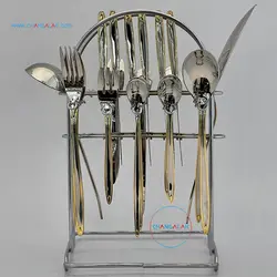 ست رومیزی قاشق چنگال پالرمو دور طلایی طرح مسینا - چنگالک
