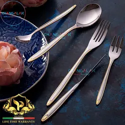 ست رومیزی قاشق چنگال پالرمو دور طلایی طرح مسینا - چنگالک