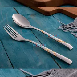سرویس قاشق چنگال رنزو نیمه طلایی طرح کازوریا - چنگالک