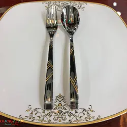 سرویس قاشق چنگال رنزو نیمه طلایی طرح کازوریا - چنگالک