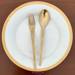 سرویس قاشق چنگال پالرمو طلایی مات طرح ویچنزا -چنگالک