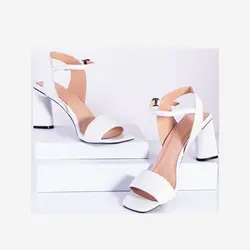 کفش پاشنه دار چرم زنانه سفید مدل sh133