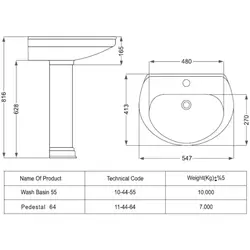 روشویی پایه دار مروارید مدل دیانا ۵۵ و از نوع پایه دار - سیتی سازه
