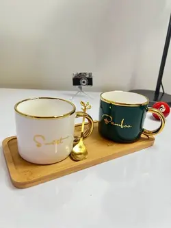 ماگ سرامیکی با سینی بامبو