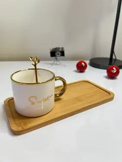 ماگ سرامیکی با سینی بامبو