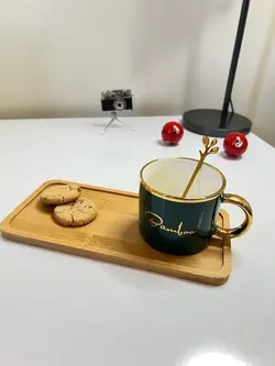 ماگ سرامیکی با سینی بامبو