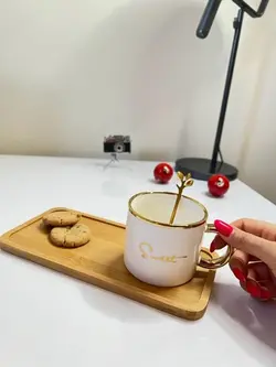 ماگ سرامیکی با سینی بامبو