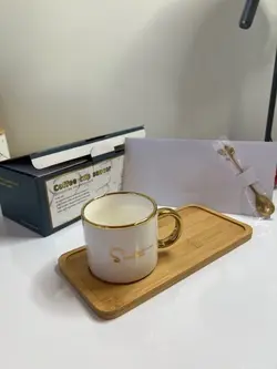 ماگ سرامیکی با سینی بامبو