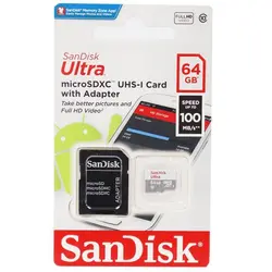 رم میکرو ۶۴ گیگ سن دیسک Sandisk Ultra C10 U1 100MB/s + خشاب