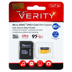 کارت حافظه میکرو اس دی Verity مدل U1 95 MB/s 633X ظرفیت ۱۶ گیگابایت به همراه آداپتور