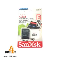 کارت حافظه microSDHC سن دیسک مدل Ultra کلاس 10 استاندارد UHS-I U1 سرعت 80MBps 533X همراه با آداپتور SD ظرفیت 16 گیگابایت