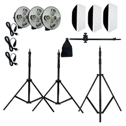 کیت تولید محتوا سه شاخه پروژکتور 5 لامپ به همراه سافت باکس 70×50،پایه نور و میله بوم