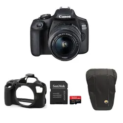 کیت دانشجویی دوربین کانن 2000D EF-S 18-55mm IS II،کیف ویست VD20L،کارت حافظه سن دیسکMicro SD 64G 170mb/s و کاور سیلیکونی کانن 2000D