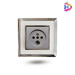 پریز تلفن دوکاره دور نقره ای براق نقره ای مدل الارا پلاس استرا