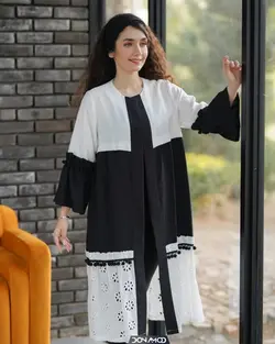مانتو منگوله دار پایین خامه دوزی سفید مشکی