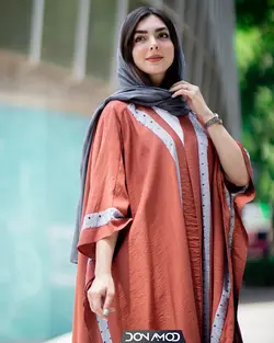 مانتو عبایی دو‌خط خامه‌دوزی آجری