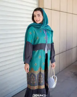 مانتو هندی جلو دوبنددار فیروزه ای