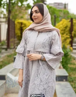 مانتو ژاکارد آستین دو طبقه طوسی