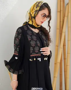 مانتو آرنج سکه دوزی پارچه سنتی تمام مشکی