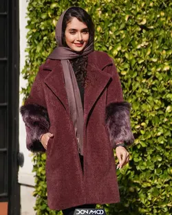 مانتو پوست روباهی آستین خز زرشکی