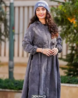 مانتو کبریتی چین دار طوسی