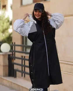 مانتو بارانی بغل دکمه مشکی