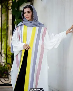 مانتو آستین کیمونو بلند یقه زرد