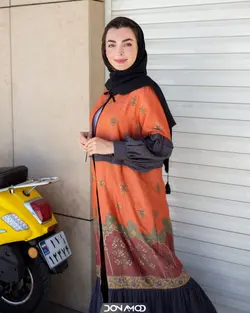 مانتو هندی جلو دوبنددار آجری