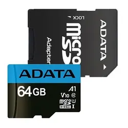 کارت حافظه microSDHC ای دیتا کلاس 10 استاندارد UHS-I U1 سرعت 100MBps مدل Premier ظرفیت 64 گیگابایت