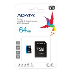 کارت حافظه microSDHC ای دیتا کلاس 10 استاندارد UHS-I U1 سرعت 100MBps مدل Premier ظرفیت 64 گیگابایت