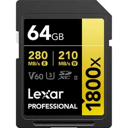 Lexar 64GB Professional 1800x UHS-II SDXC Gold Series