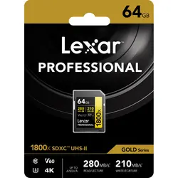 Lexar 64GB Professional 1800x UHS-II SDXC Gold Series