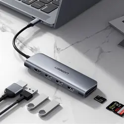 هاب مبدل یوگرین Type C to HDMI +USB 3.0*3 + SD/TF مدل CM195 کد 70410