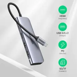 هاب مبدل یوگرین USB-C To HDMI+2*USB 3.0 A+SD/TF+PD مدل CM195 کد 70411